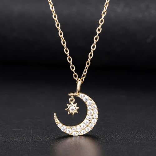 Luxury Moon Star Pendant Necklace for Women Noble Sweet Party Jewelry - color: Gold Color