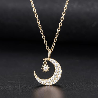 Luxury Moon Star Pendant Necklace for Women Noble Sweet Party Jewelry - color: Gold Color