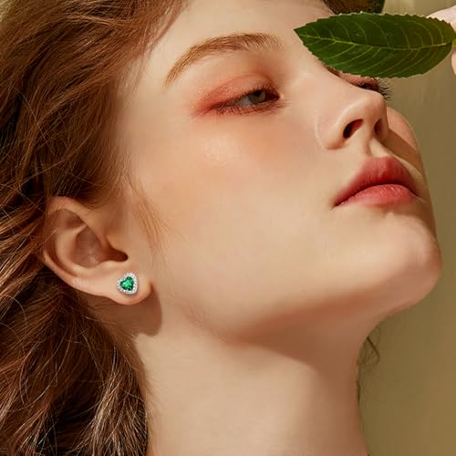 Bestyle 8mm Small Birthstone Earrings for Women with Hypoallergenic Sterling Silver Post,Sparkle Heart/Round Womens Studs Earrings, Great Birthday/Christmas/Anniversary Jewelry for Wife Mother - color: 05. May Emerald-Heart