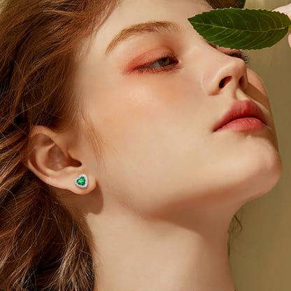 Bestyle 8mm Small Birthstone Earrings for Women with Hypoallergenic Sterling Silver Post,Sparkle Heart/Round Womens Studs Earrings, Great Birthday/Christmas/Anniversary Jewelry for Wife Mother - color: 05. May Emerald-Heart