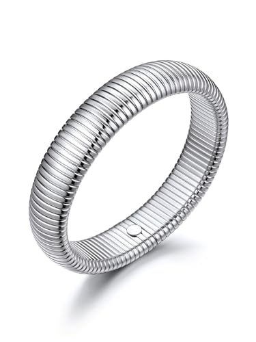 U7 Stretch Bracelets for Women Stainless Steel 18K Gold Plated Bangle Bracelets,Non Tarnish Link Bracelets,10mm,16mm,20mm - color: 02.Stainless Steel-16mm