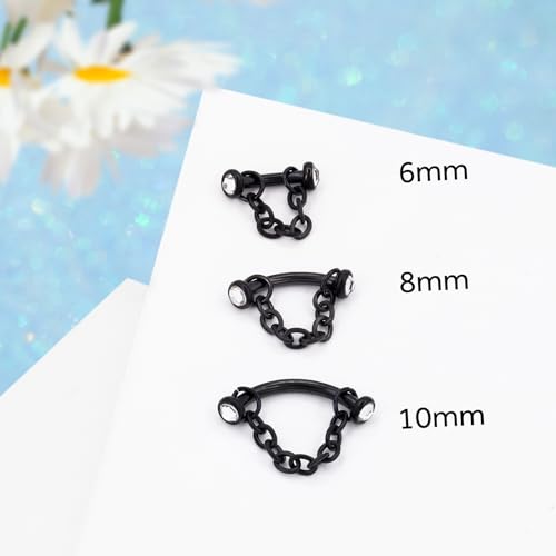 3 Pcs 316L Stainless Steel 16G Tragus Helix Rook Piercing Jewelry with Chain, Cartilage Earrings for Women, Belly Button Ring Vertical Labret Lip Piercing Jewelry - color: Black, size: Full Setting