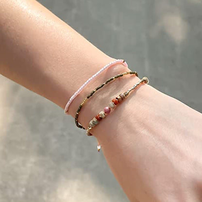 KELITCH Crystal Agate Friendship Bracelet Handmade Seed Beads Adjustable Bracelets for Women - color: Beige