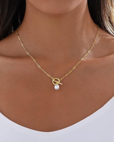 Pearl Necklaces for Women Trendy 14k Gold Plated Cubic Zirconia Pearl Pendant Necklace Valentines Day Wedding Birthday Mother's Day Gifts Dainty Gold Necklace for Women - color: Style 8 - Gold Necklace