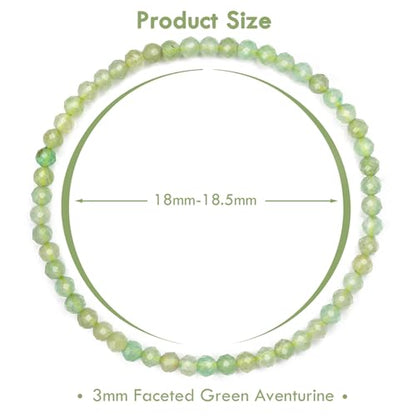BONNY BOXX Natural Genuine Gemstone Faceted Round Beads Bracelets, 3mm Adjustable Stretchy Tiny Faceted Black Tourmaline Bracelet, Healing Crystal Reiki Chakra Dainty Jewelry Fashion Gifts - color: Green Aventurine