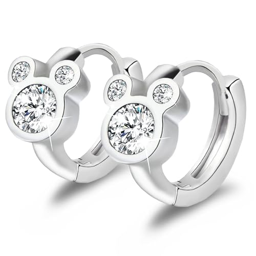 Sterling Silver Trendy Mouse Earrings Huggie Hoop Cubic Zirconia Dainty Earring White Gold Plated Hypoallergenic Jewelry Fashion Birthday Gift for Women