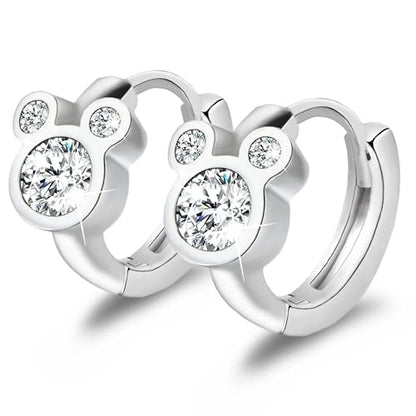 Sterling Silver Trendy Mouse Earrings Huggie Hoop Cubic Zirconia Dainty Earring White Gold Plated Hypoallergenic Jewelry Fashion Birthday Gift for Women