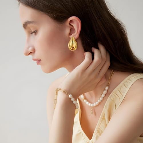 Gold Geometric Drop Dangle Earrings for Women Chunky Trendy Knot Stud Small Twisted Link Earring Jewelry Gift - color: Gold-Knot-E