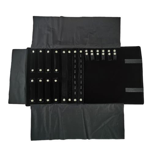 Velvet Travel Jewelry Case Roll Bag Organizer for Necklace Bracelet Earrings Ring (Black) (Black(4+2+2+6)) - color: Black (4+2+2+6)