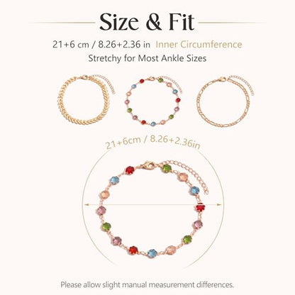 Fesciory Gold Plated Ankle Bracelets for Women, Adjustable Layered Flower Cherry Charm Anklets, Summer Hawaiian Beach Foot Jewelry Gifts - color: Leaves 3Pcs