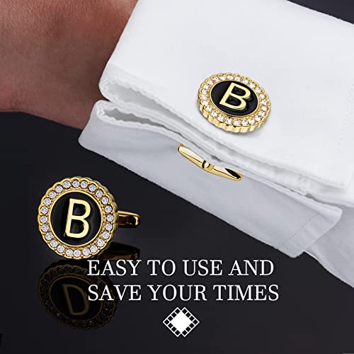 HAWSON 18K Gold Tone Initial Cufflinks for Men with Tuxedo Studs - Gift Boxed, Stylish Men's Jewelry Accessories for Weddings, Birthdays, Anniversaries, Father's Day - color: B-Cufflinks & Studs Set