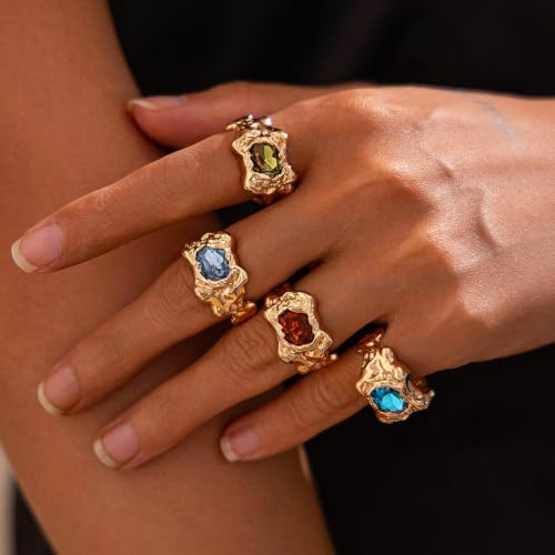 Chunky Gold Rings Set for Women Stacking Finger Knuckle Rings Silver Statement Ring Set Punk Jewelry - style: 132-4pcs