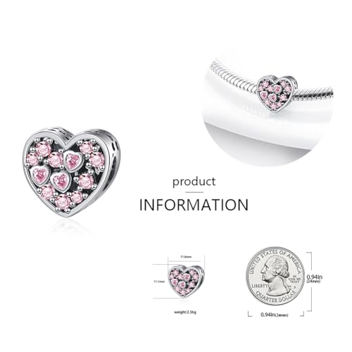 Charm for Bracelets and Necklaces, Heart Animals 925 Sterling Silver Bead Celestial Sun Moon Star Charms Jewelry Gift for Women Girls - color: Pink Heart Charm