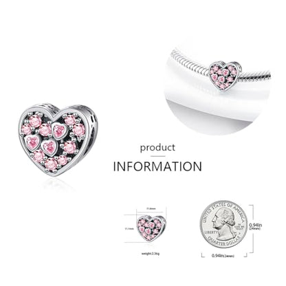 Charm for Bracelets and Necklaces, Heart Animals 925 Sterling Silver Bead Celestial Sun Moon Star Charms Jewelry Gift for Women Girls - color: Pink Heart Charm