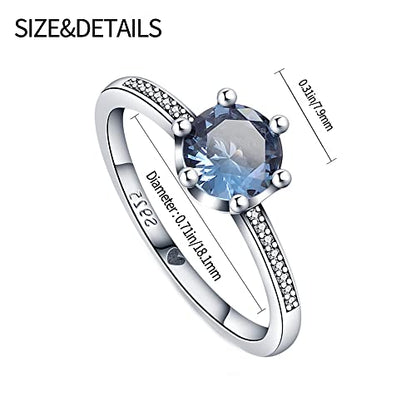 KUNSIR 925 Silver Cubic Zirconia Ring Size 7-9 Wedding Band Sterling Silver Eternity Ring Modern Style - style: Blue gem glittering crown Ring