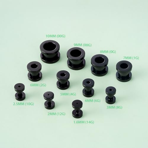 TBOSEN Precise Dimensions Stainless Steel Set Double|Single Flare Tunnel Screw Gauge Ear Expander Stretching Kit Piercing Mixed Size - color: Black-Screw Fit, size: 1.6-10mm(14G-00G)
