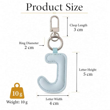 Initial Letter Keychain,Stainless Steel,Colorful Faux Leather Keyring for Backpack,Purse,Car Keys,Gift for Men Women - color: J