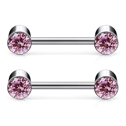 14G ASTM F136 Titanium Nipple Piercing Jewelry Round CZ Nipple Barbell Jewelry Internally Threaded G23 Solid Titanium Nipple Piercing Barbell Ring Jewelry for Women Men 14 Gauge - style: Pink CZ