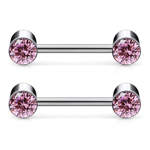 14G ASTM F136 Titanium Nipple Piercing Jewelry Round CZ Nipple Barbell Jewelry Internally Threaded G23 Solid Titanium Nipple Piercing Barbell Ring Jewelry for Women Men 14 Gauge - style: Pink CZ