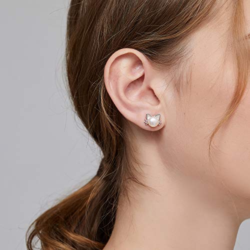 Han han Pearl Stud Earrings for Women 925 Sterling Silver, Pearl Jewelry Gift for Women 8MM-13MM - style: F-Cat Pearl Studs-8mm