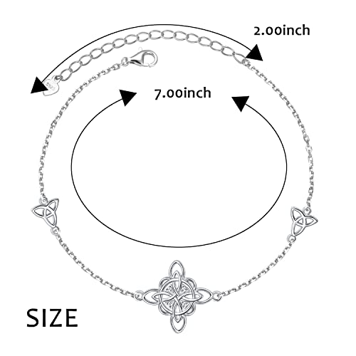 FLYOW 925 Sterling Silver Good Luck Irish Jewelry Triquetra Trinity Celtic Witches Knot Bracelet for Women - color: Silver
