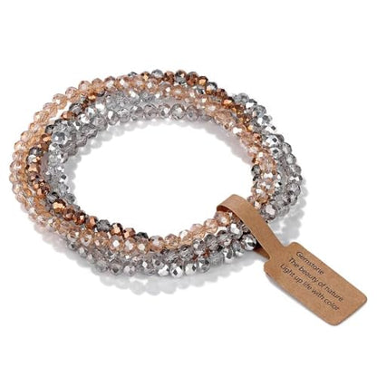 Boho Crystal Glass Beaded Stretch Bracelet Set, Stackable Multilayer with Faux Pearl, Handmade Friendship Jewelry for Women - color: Khaki