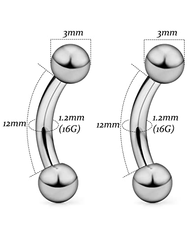 14G 16G Eyebrow Piercing Jewelry G23 Titanium Curved Barbell Eyebrow Ring Vertical Labret Lip Jewelry Rook Daith Earrings Piercing Jewelry for Women Men 6mm 8mm 10mm 12mm 14mm 16mm - color: 16G-12mm