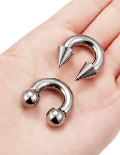 ASTM F136 Titanium 20/18/16/14/12/8/6/4/2g Internally Threaded Horseshoe Nose Septum Ring Gauge Earrings Lip Rings Prince Albert Jewelry Hoop Piercings for Women Men - size: 2g*12mm