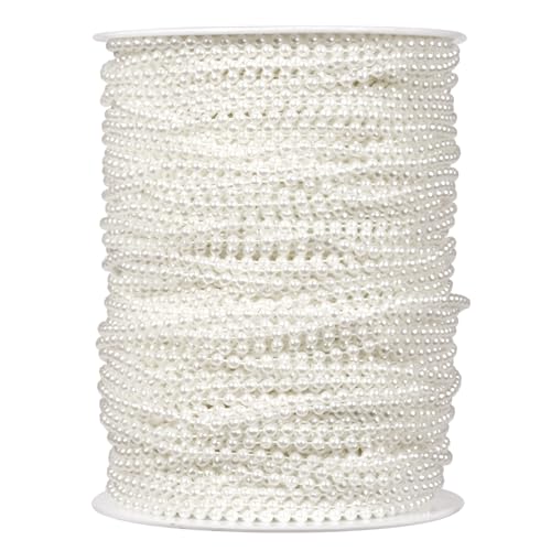 295FT White Pearl Beads Garland 3mm Pearl Beads String Bulk for DIY Craft | 98Yards Faux Pearl Beads String Roll for Wedding Party Christmas Tree Decoration - color: White Color, size: 3MM