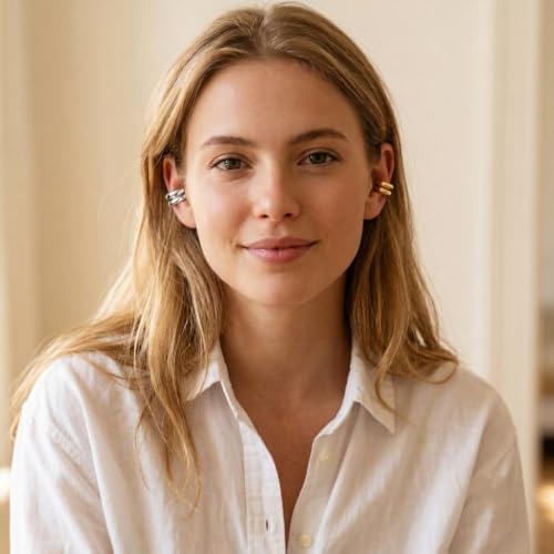 Chunky Ear Cuff Earrings, Asymmetric No Piercing Earring for Women Dainty Clip on Cartilage Ear Cuffs Fake Earrings Jewelry - color: A7-4Pcs C-Shape Gold and Siver