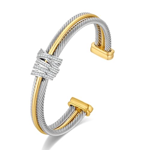 LILIE&WHITE Gold And Silver Bracelets For Women With Braided Design Chic Gold Bangle Statement Bracelet Cuff Bracelets Fashion Jewelry - color: SL22717A