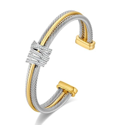 LILIE&WHITE Gold And Silver Bracelets For Women With Braided Design Chic Gold Bangle Statement Bracelet Cuff Bracelets Fashion Jewelry - color: SL22717A