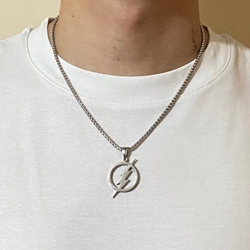 Tapp Collections Stainless Steel Superhero Pendant Necklace - color: Flash Lightning Bolt / Steel Chain / Silver Color