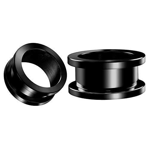 Pair of 316L Surgical Steel Black Anodized Screw-fit Piercing Jewelry Ear Stretching Lobe Plugs flesh Tunnel Earring - style: B09 2Pcs 3/4 inch (19mm)