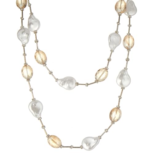 Errally Long Pearl Necklace and Earring Set Layered Pearl Beaded Necklaces for Women White Costume Jewelry Sets Gifts for Mom - color: 14-Champagne