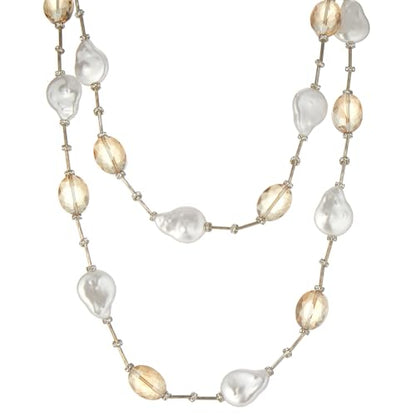 Errally Long Pearl Necklace and Earring Set Layered Pearl Beaded Necklaces for Women White Costume Jewelry Sets Gifts for Mom - color: 14-Champagne