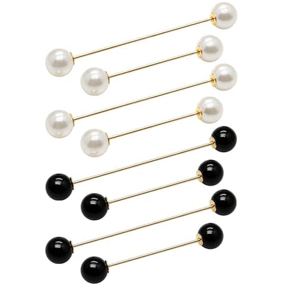 8 Pcs Artificial Pearl Brooch Pins for Women Clothes Scarf Cardigan Shawl Decorative Pin Shirt Sweater Clips 2.17/2.95 inches No Sew Double-Headed Brooch Pin Set with Box (White+Black)