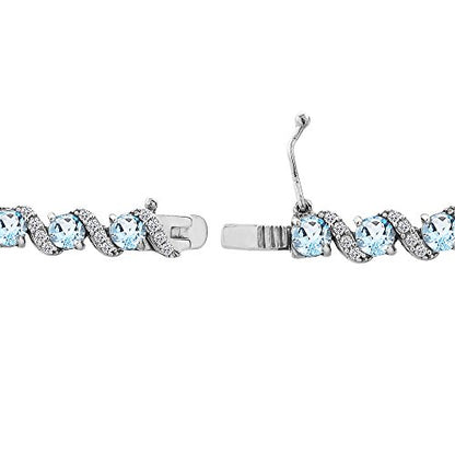 B. BRILLIANT Sterling Silver Genuine, Created or Simulated Gemstone Round S Design Tennis Bracelet for Women - color: Blue Topaz - Sterling Silver