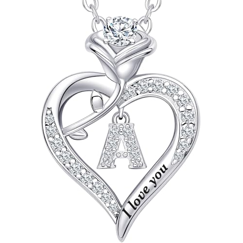 Rose Heart Pendant Necklace Gifts for Wife, Engraved 'I love you' Gift for Wife Girlfriend, Anniversary Birthday Eternity Jewelry Present for Women, Moissanite Necklace Gift for Her - style: Rose A