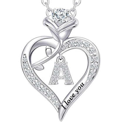 Rose Heart Pendant Necklace Gifts for Wife, Engraved 'I love you' Gift for Wife Girlfriend, Anniversary Birthday Eternity Jewelry Present for Women, Moissanite Necklace Gift for Her - style: Rose A