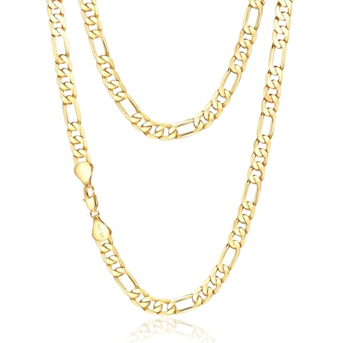 8mm Gold Figaro Link Chain Necklace for Men ＆ Women，14K Gold Chain Necklace for Women & Men Chains for Mens Figaro Chains Necklaces,Dainty Jewelry Gifts Size 18/20/22/24in - size: 22inch