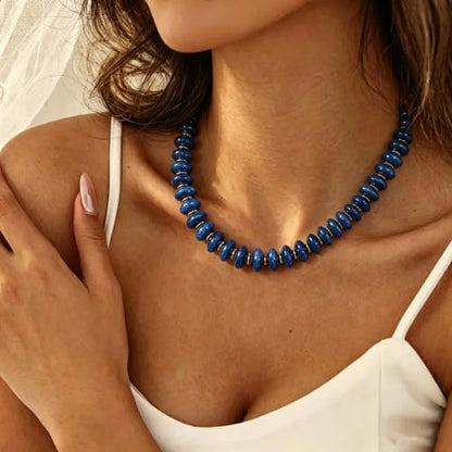 Resin Chunky Beaded Necklace for Women,Vacation Jewelry | Acrylic Beads,Boho Summer Beach Handmade Jewelry,Trendy Bold Statement Beaded Necklace,Birthday Gift for Women - color: Navy Blue