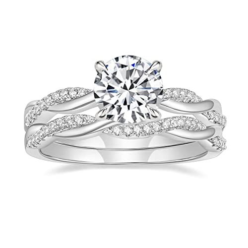 Mameloly 1.5ct Engagement Rings for Women Round Bridal Ring Sets Cubic Zirconia Wedding Band Twisting Infinity Pave Set Size 3-12 - color: Silver