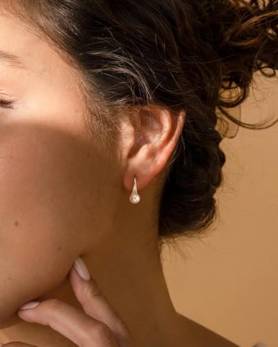Pearl Earrings - 14k Gold or White Gold Plated Sparkle Cubic Zirconia Dainty Pearl Stud Earrings for Women Wedding Party Bridal - color: gold fish hook