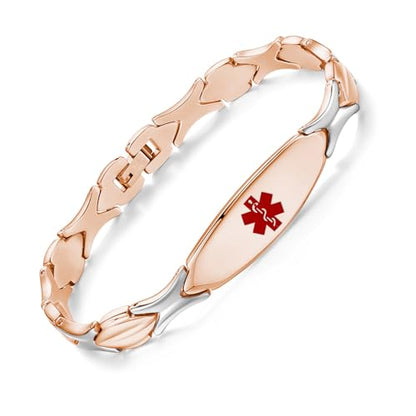 LinnaLove Fashion Shiny medical alert bracelet with Free Engraving Stainless steel Medical id bracelet for Women - color: ROSE GOLD