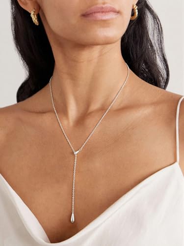 14K Gold Plated Layered Lariat Necklace for Women - Waterproof Non-Tarnish Dainty Gold Chain Necklace, Long Boho Statement Jewelry for Wedding, Prom, Summer Vacation Gifts - color: Drop Y Necklace-Silver