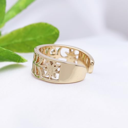 Adjustable Flower Toe Ring for Women | Metal: Sterling Silver - color: yellow-gold