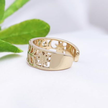 Adjustable Flower Toe Ring for Women | Metal: Sterling Silver - color: yellow-gold