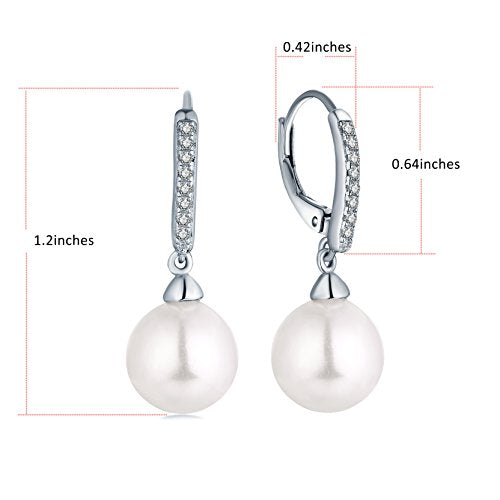 JO WISDOM 925 Sterling Silver Freshwater Pearl Hoop Earrings with Dangle Real Pearl,Simulated Pearls - color: D-10mm white pearl-2