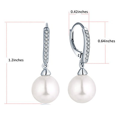JO WISDOM 925 Sterling Silver Freshwater Pearl Hoop Earrings with Dangle Real Pearl,Simulated Pearls - color: D-10mm white pearl-2